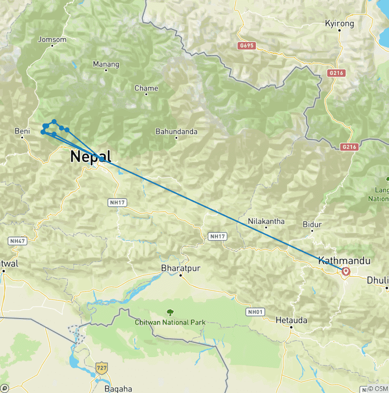 Map of Muldai, Poon Hill, & Mohare Trek