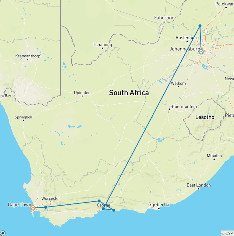 Map of South Africa : Wildlife, Garden Route & Mother City Cape Town
