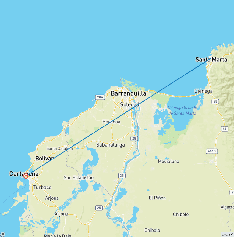 Map of 7 Days Colombia -The Best of Caribbean Coast - Backpack