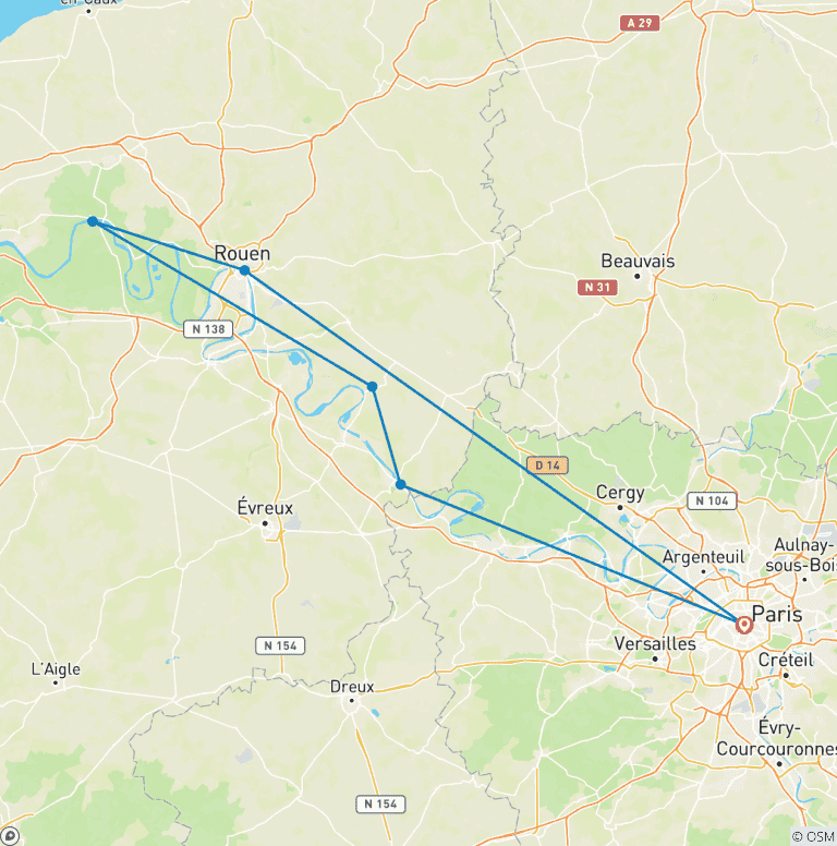 Map of France | Normandy, Paris & D-Day Experience | Seine River Biketour | Bike & Boat