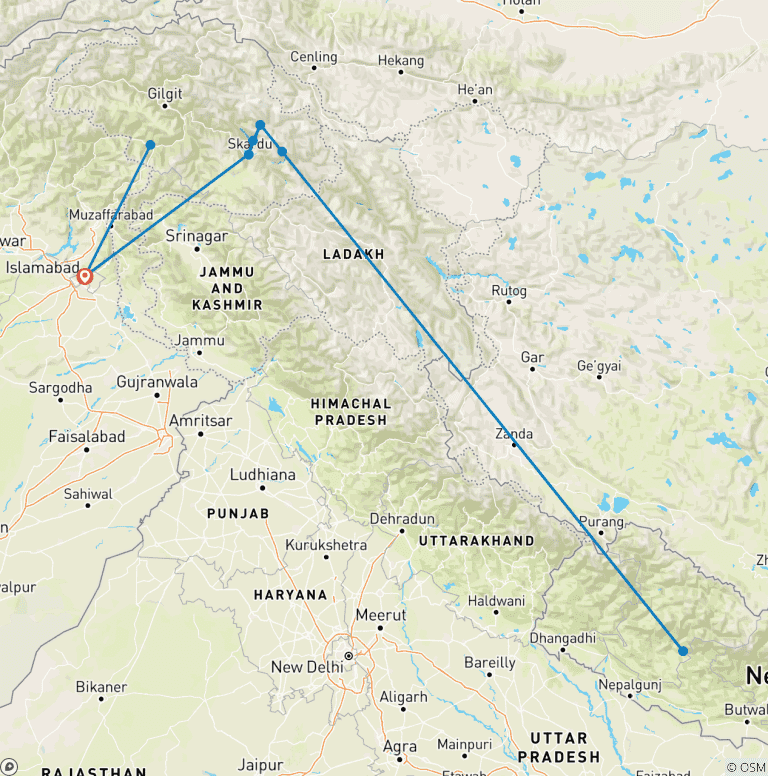 Map of k2 Base Camp Trek 2026 and 2027 - Exploria Tours