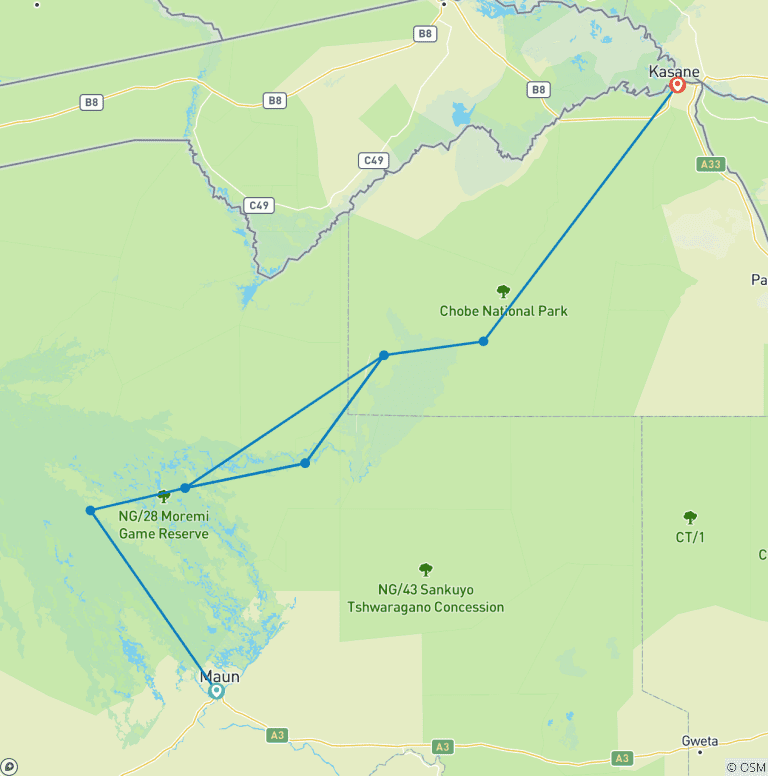 Map of Tailor-Made Botswana Tour with Mobile Camping Safari, Daily Departure