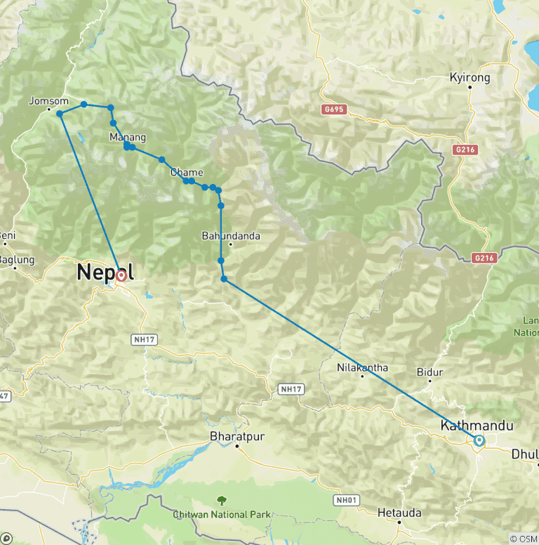 Map of Annapurna Circuit Trek 7 Days