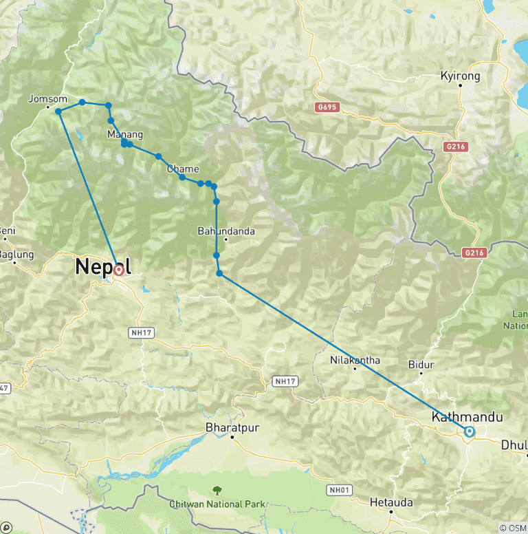Map of Annapurna Circuit Trek 7 Days