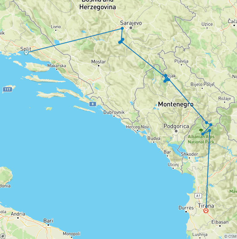 Map of Hiking the Balkans: Via Dinarica (16 destinations)