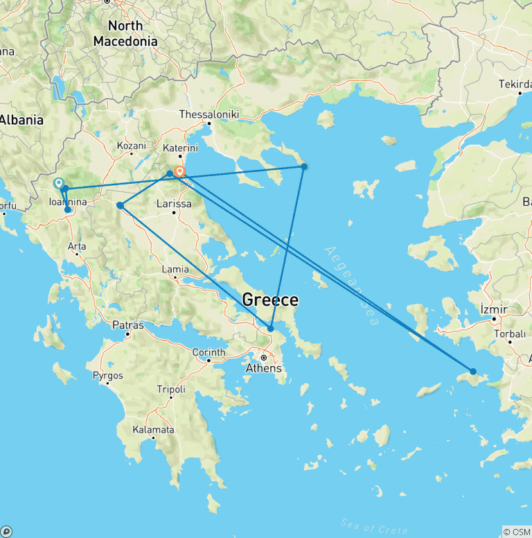 Map of Pindos, Meteora & Olympos (12 days)