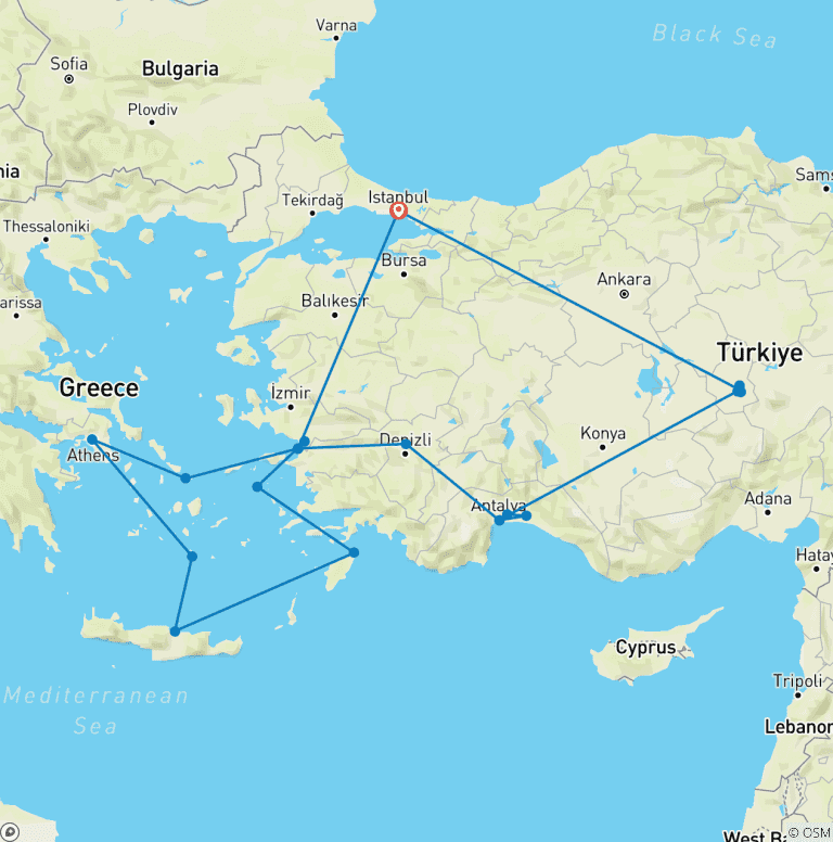 Map of 14 Days - Turkish Breeze & 4 Nights Iconic Aegeans