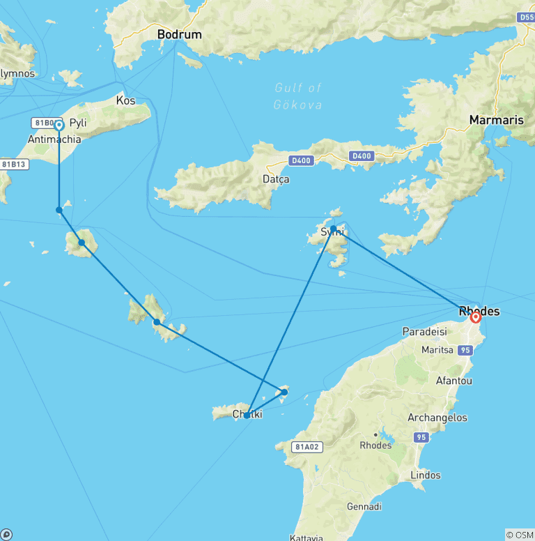 Map of Sailing & Hiking the Dodecanese Islands