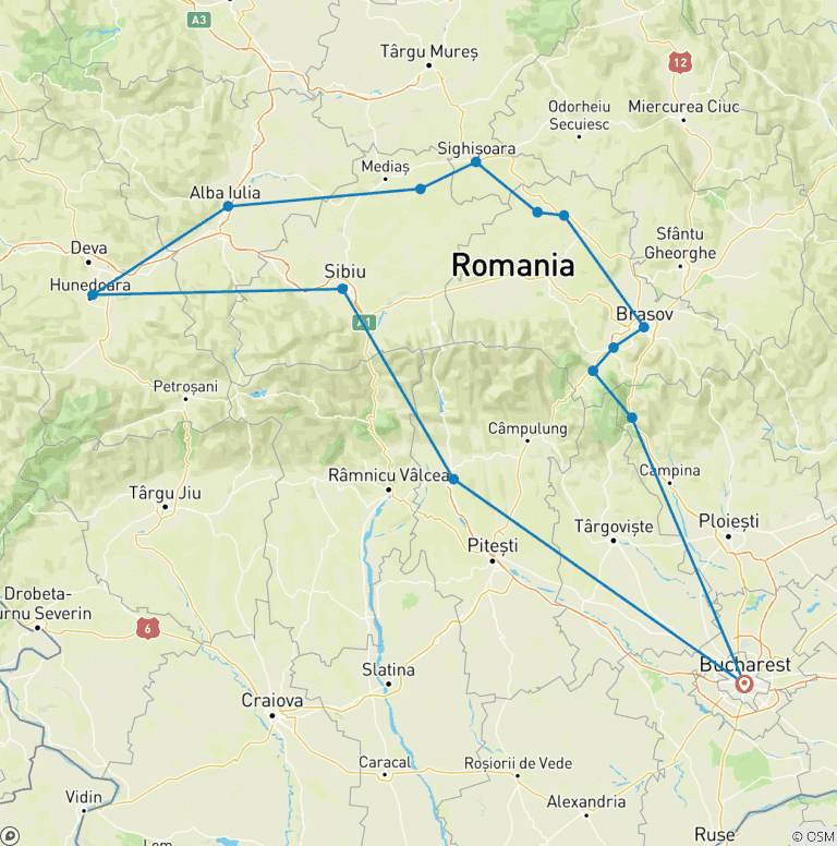 Map of Transylvania Castles Private Tour 4-Day from Bucharest