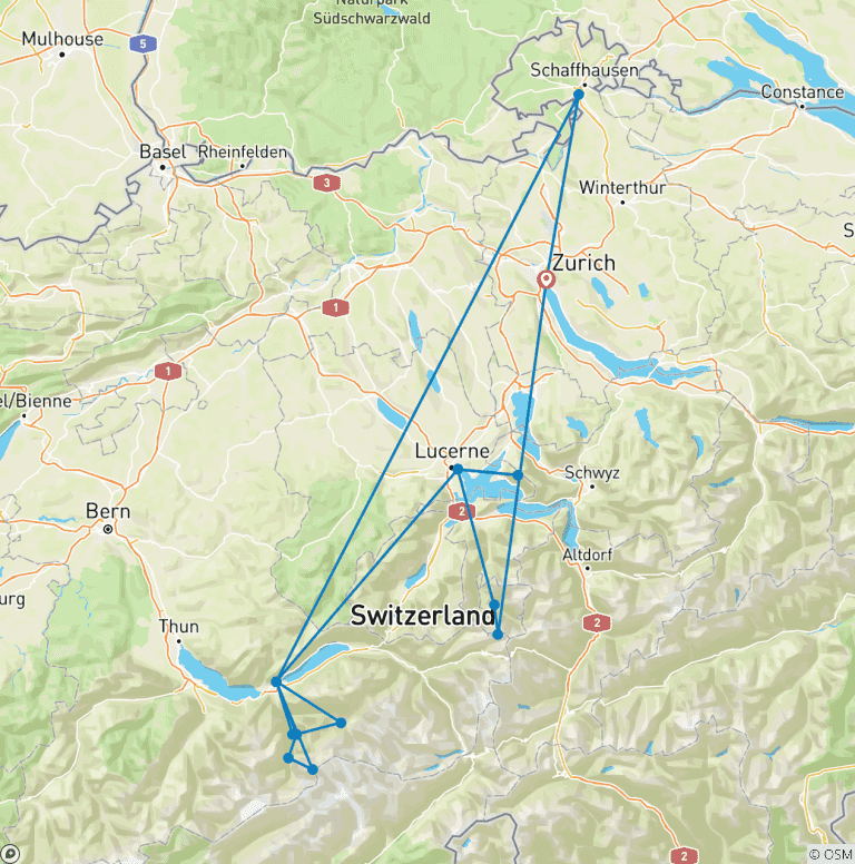 Map of 6 Days Trip to Switzerland