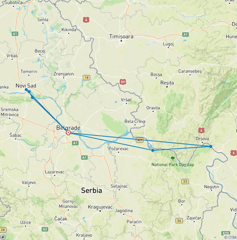 Map of Highlights of Serbia – 5 Days
