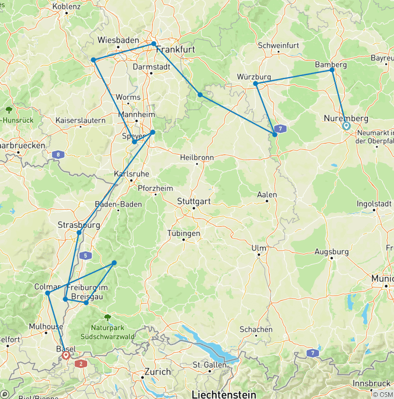 Map of Christmastime from Nuremberg to Basel 2026