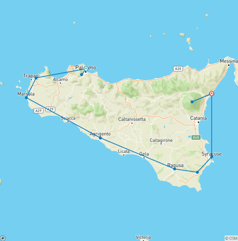 Map of Sizzling Sicily - 7 days
