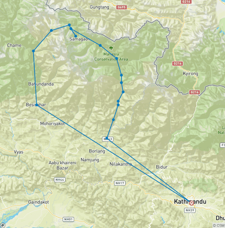 Map of Short Manaslu Circuit Trek