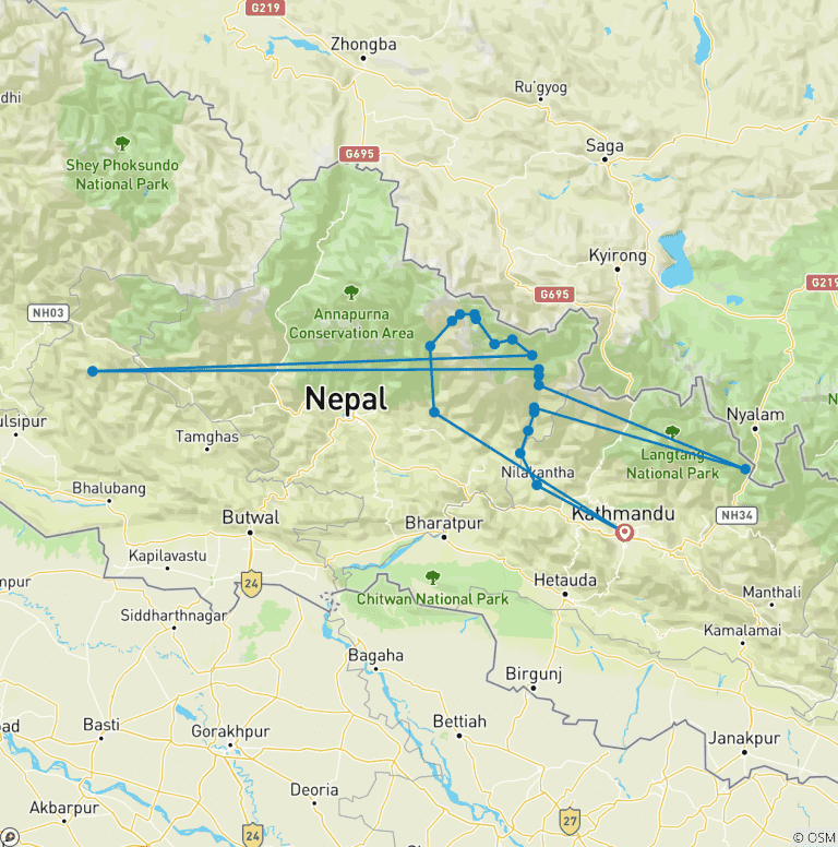 Map of Manaslu Circuit Trek 9 Days