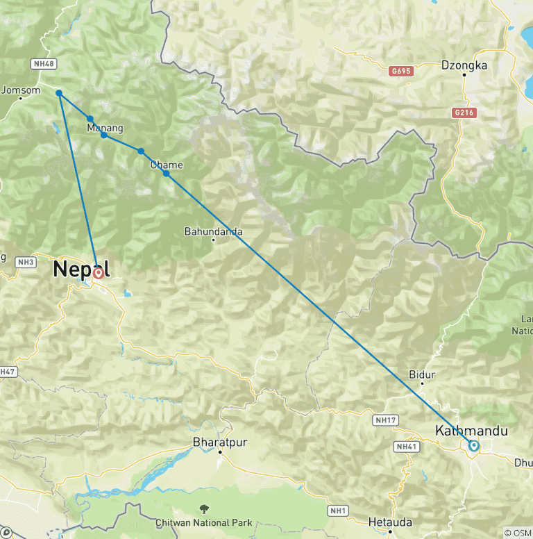 Map of Annapurna Round Trek 7 Days