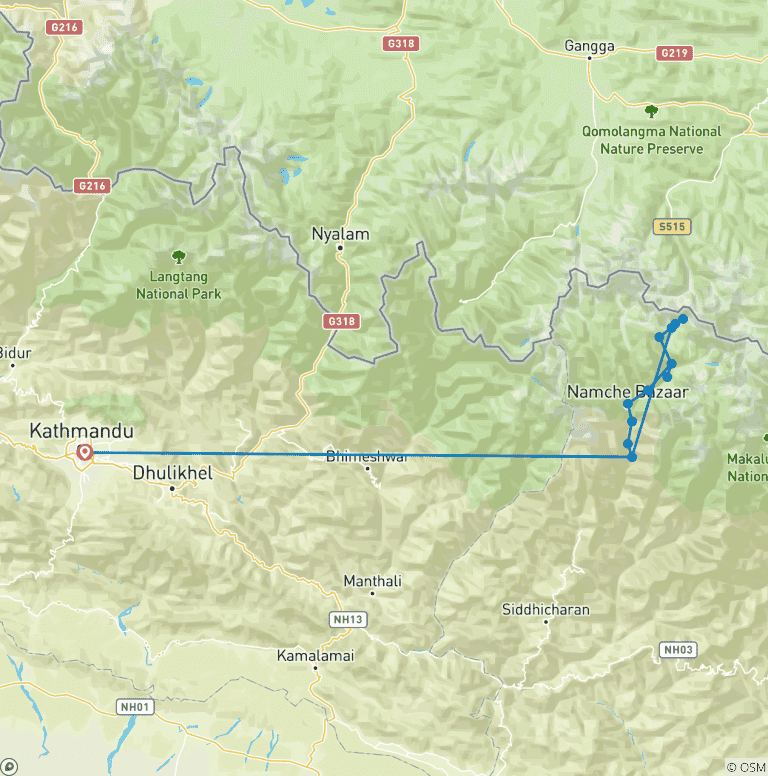 Map of Short Everest Base Camp Trek 7 Days