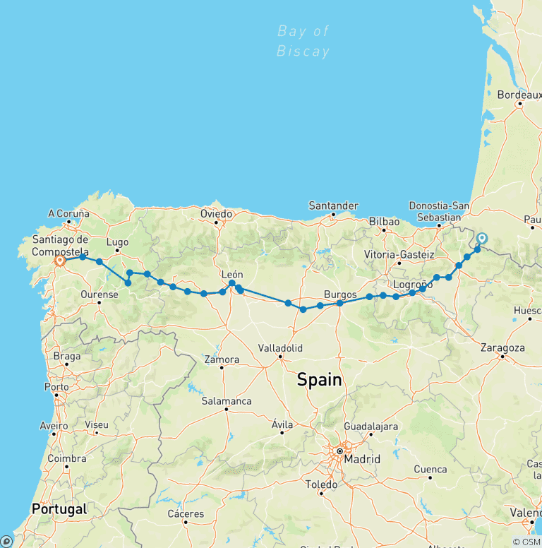 Map of Camino de Santiago (Francés) Guided *TREK* (All Inclusive)