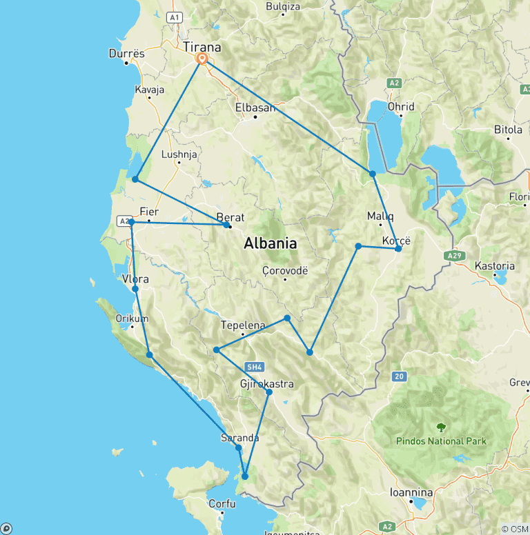 Map of Southern Albania: Culture and nature adventure