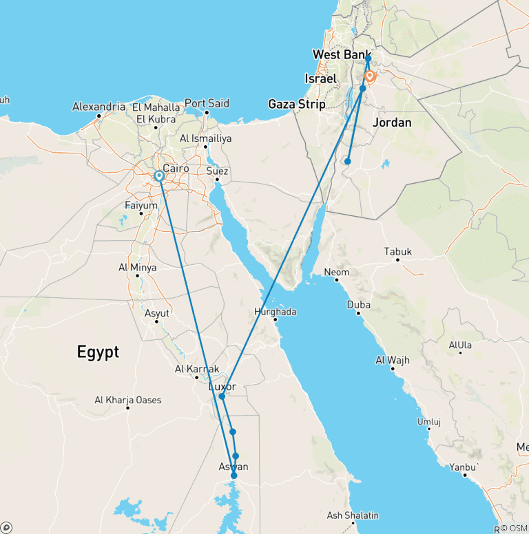 Map of Discover Egypt & Jordan (10 Day) included flight