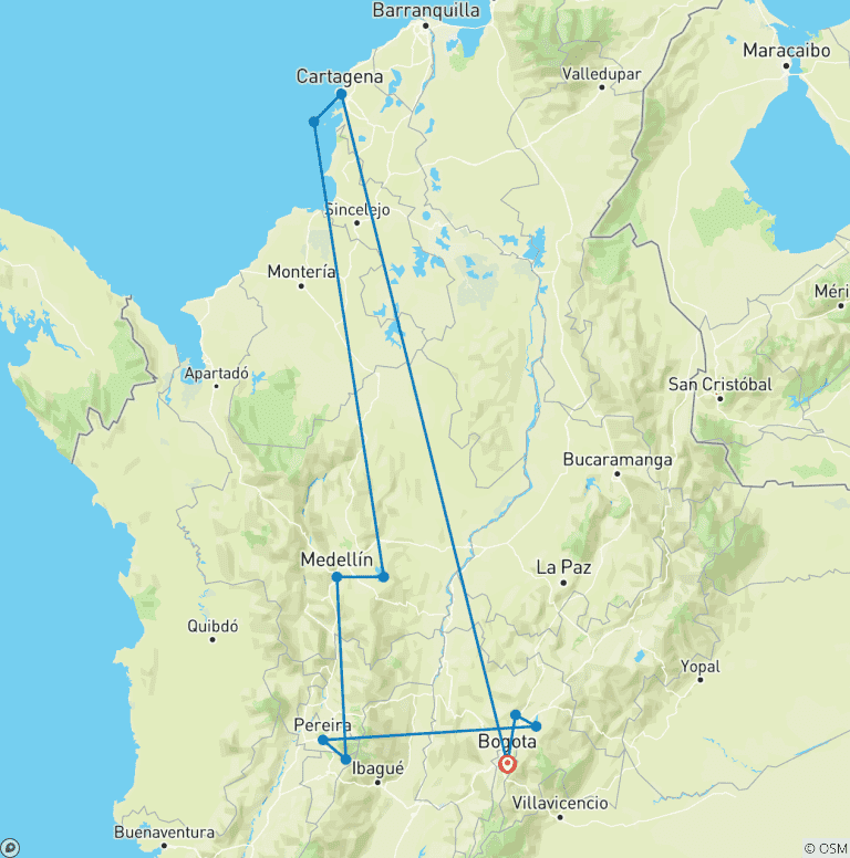 Map of Explore Colombia’s Magic Destination on this Tour