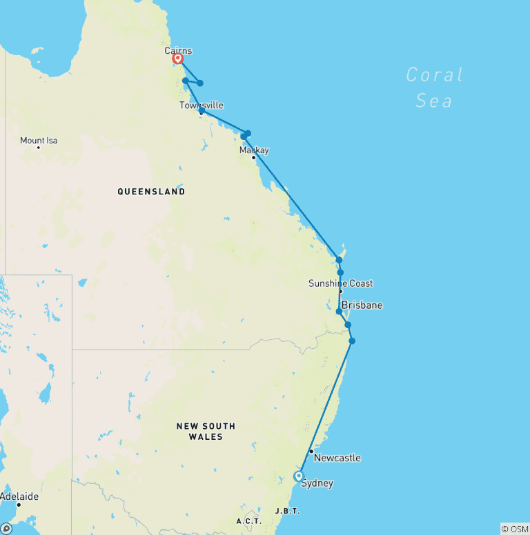 Map of Oz East Coast Adventure 28 Days