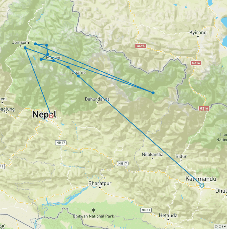 Map of Short Annapurna Circuit Trek