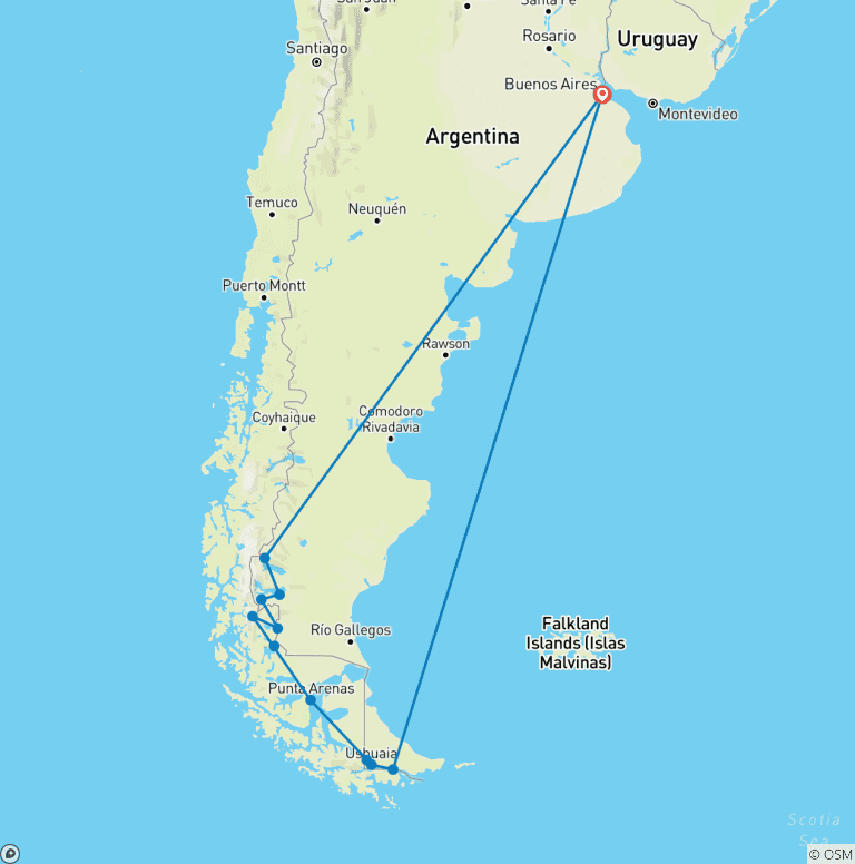 Map of Classic Hikes of Patagonia