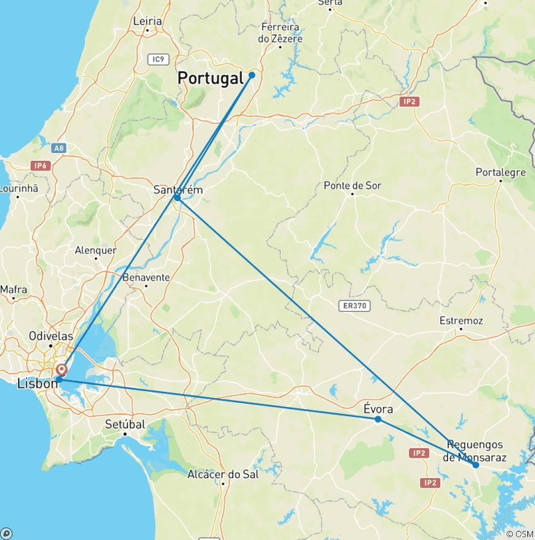 Map of The Capital, Cellars & the Knights Templar: A 3-Day Trip Through Lisbon, Évora & Tomar