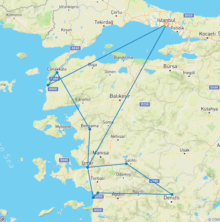 Map of 7 Days Churches of Revelation Tour