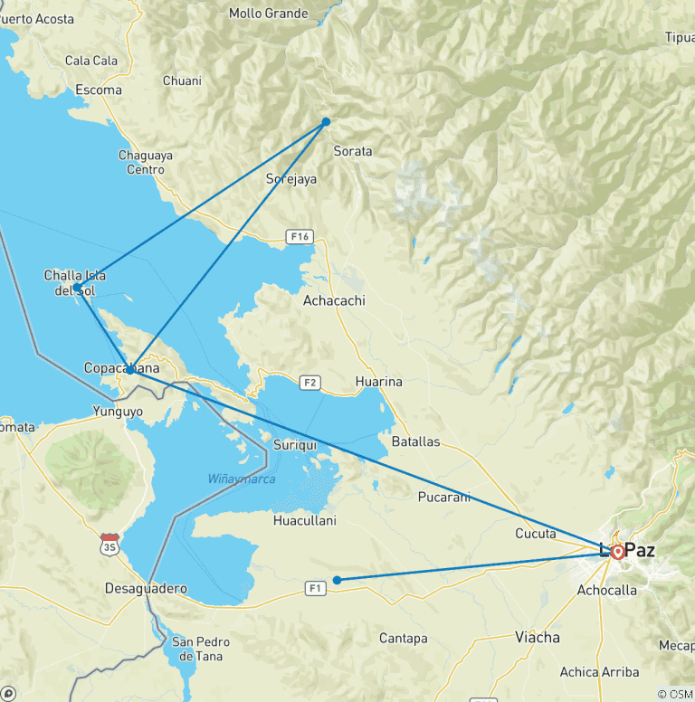 Map of La Paz and Titicaca Lake Starter Package (6 Days)