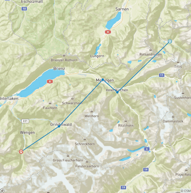Map of Walking the Bernese Highlights East