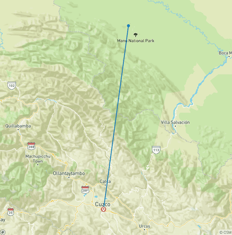 Map of Amazon Jungle: Manu Reserve – 7 Days