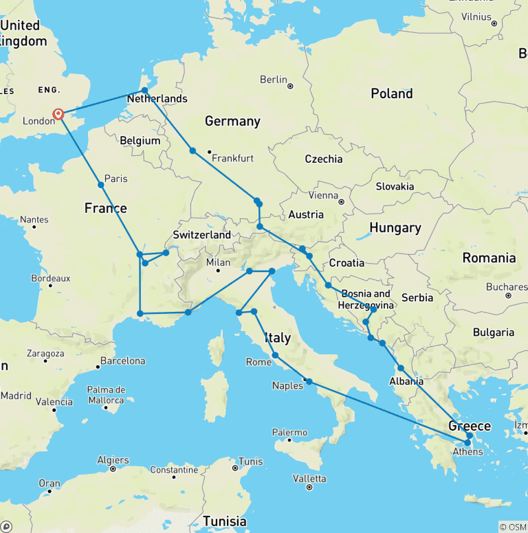 Map of European Adventurer (Start London)