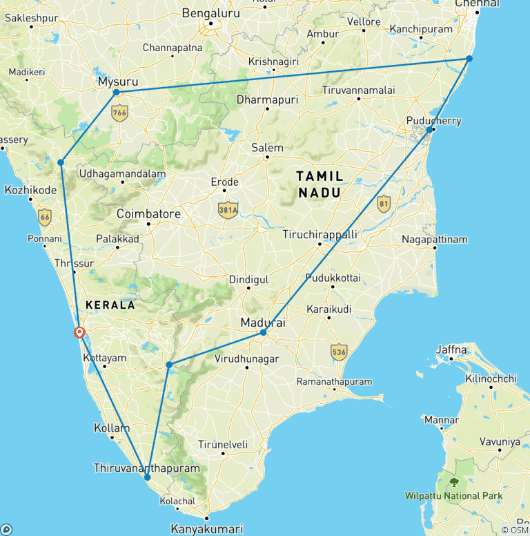 Map of South India Tour