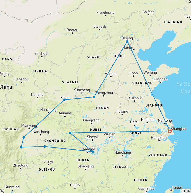 Map of Shanghai & Yangtze Cruise - 16 days
