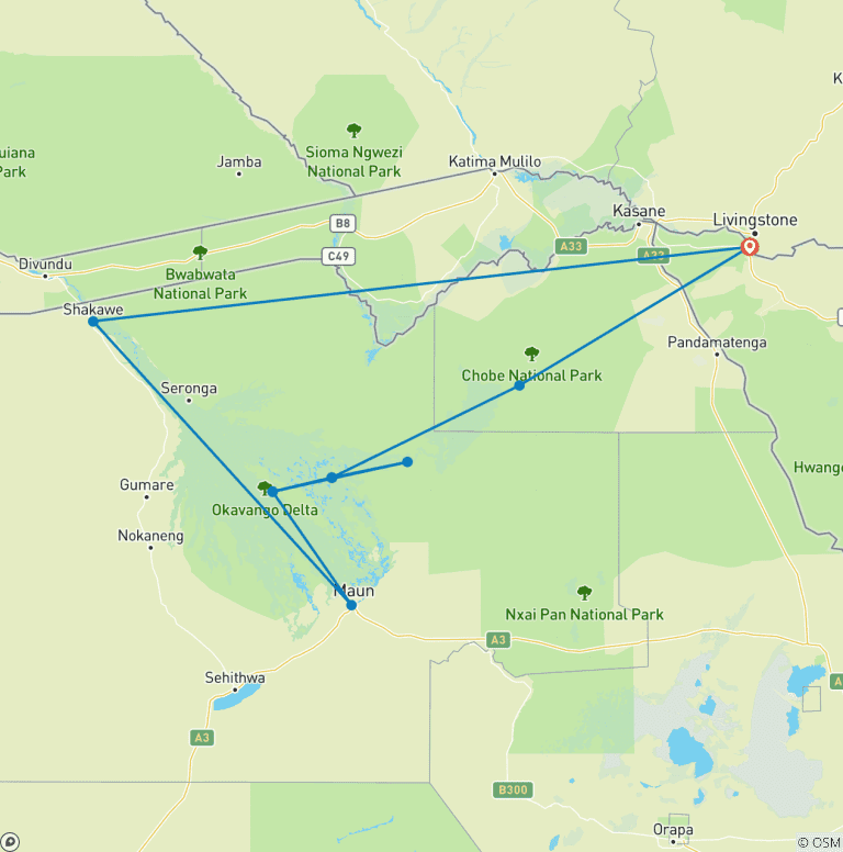 Map of Botswana Wildlife Safari (Savuti)