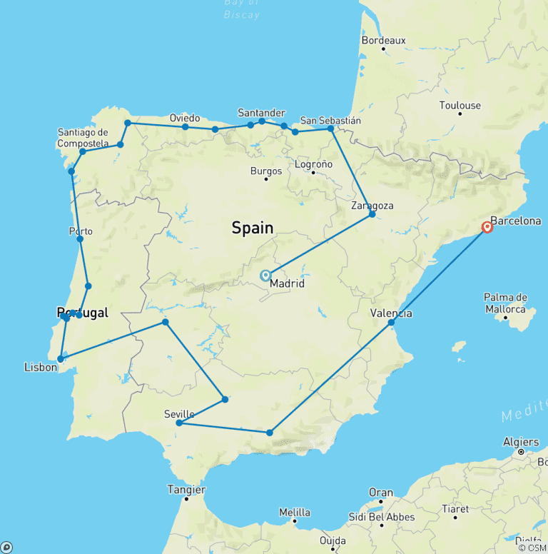 Map of 21 Days in Portugal & Spain.