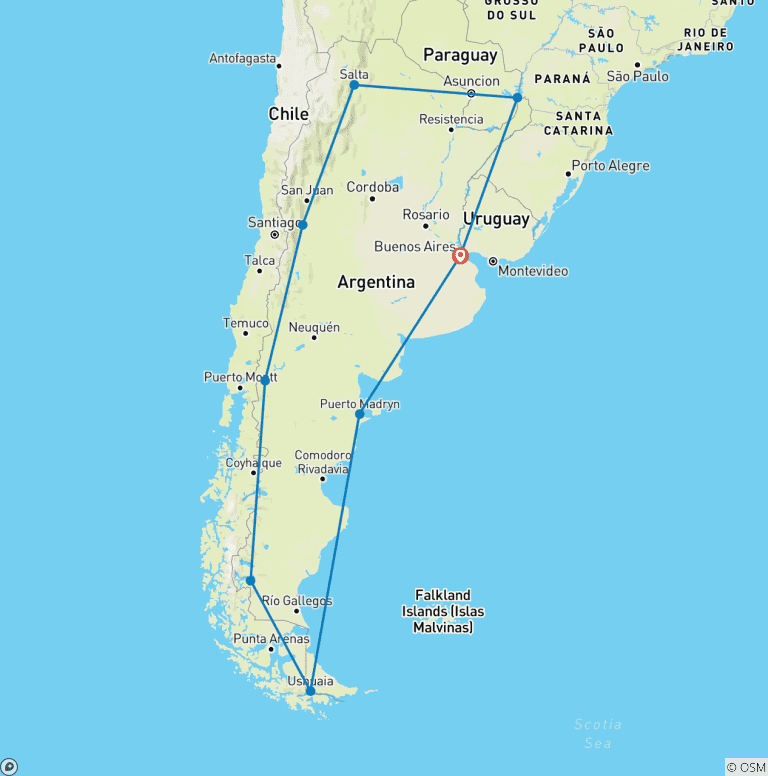 Map of 25 Days - Argentina Grand Tour