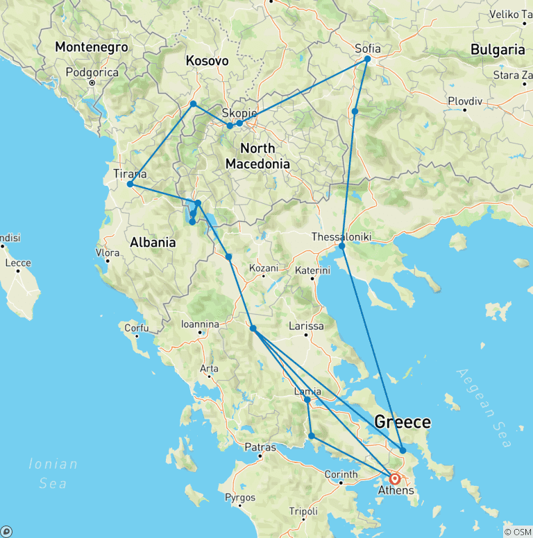 Map of Full of Greece Experience & Balkans - Small Group Tour