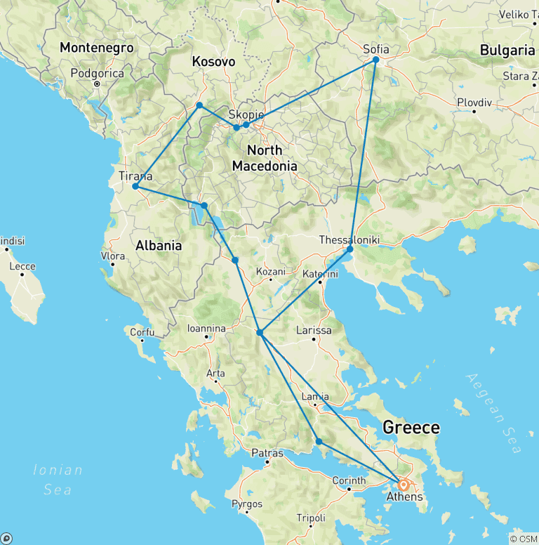Map of Full of Greece Experience & Balkans - Small Group Tour