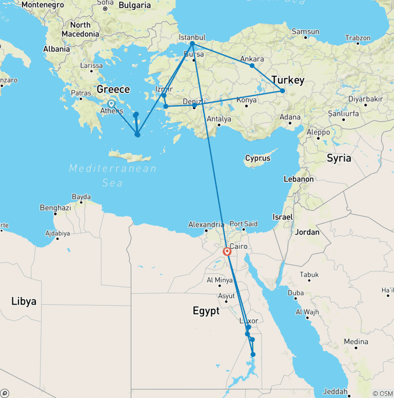 Map of 21 Days From Athens To Egypt & Nile Cruise