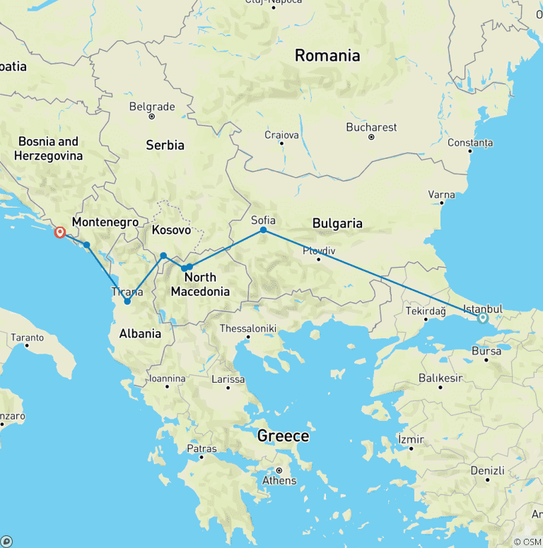 Map of From Istanbul to Dubrovnik: Balkan Capitals & Culture Tour Flight included - Small Group Tour
