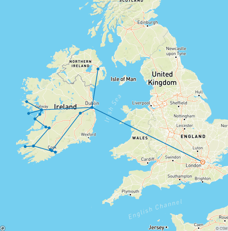 Map of London - Dublin & The All Ireland Tour