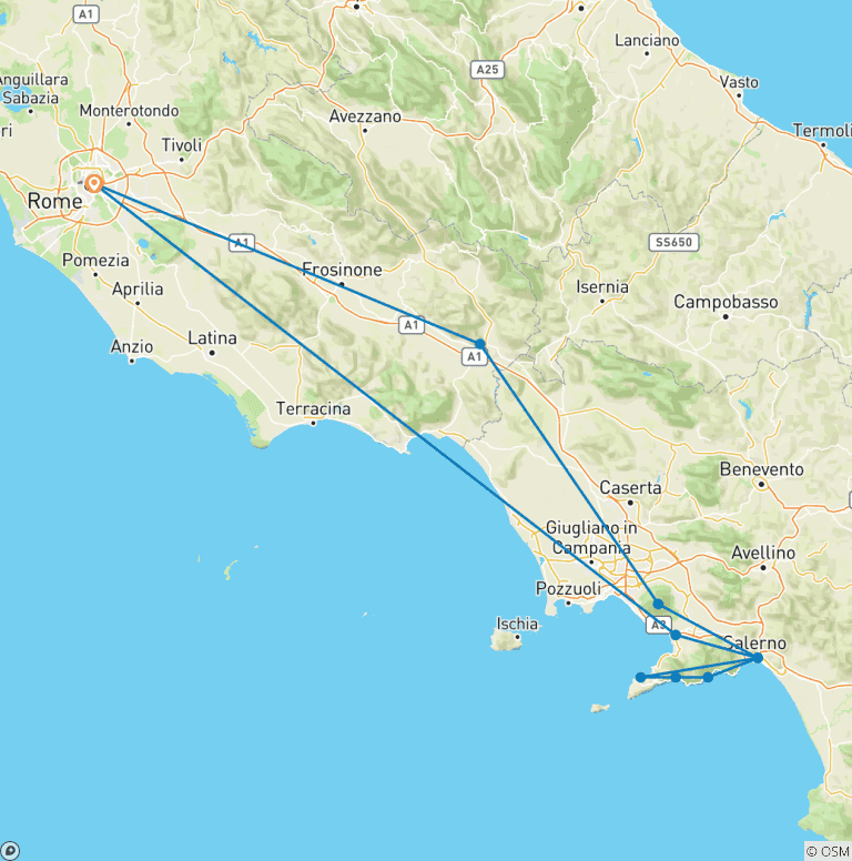 Map of 3 Day Summits & Shores: Vesuvius, Pompeii & Amalfi Small-Group Tour from Rome