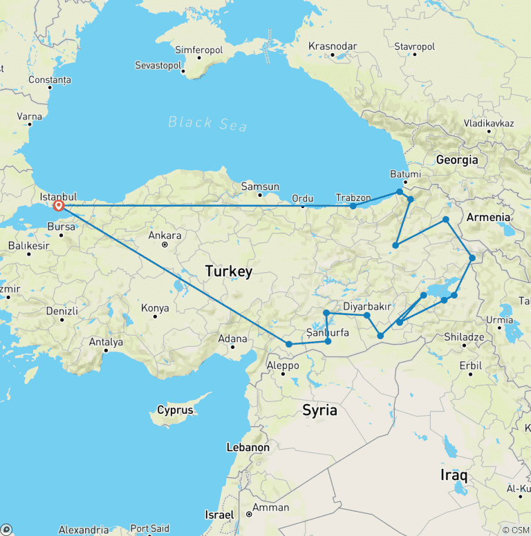 Map of Eastern Turkey Tour
