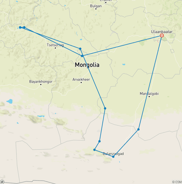 Map of Mongolian Odyssey: From Gobi to Heartland