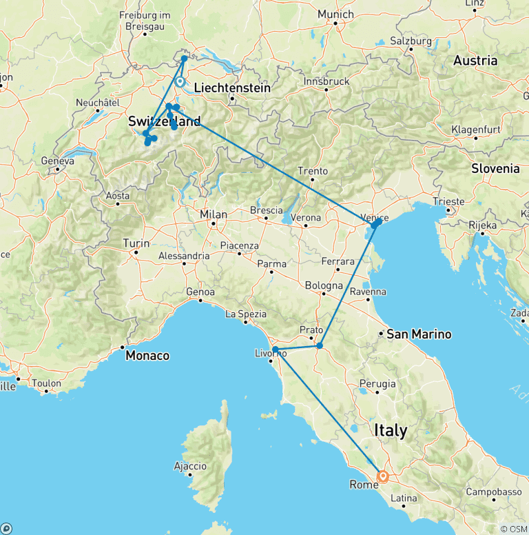Map of Switzerland and Italy in 9 days