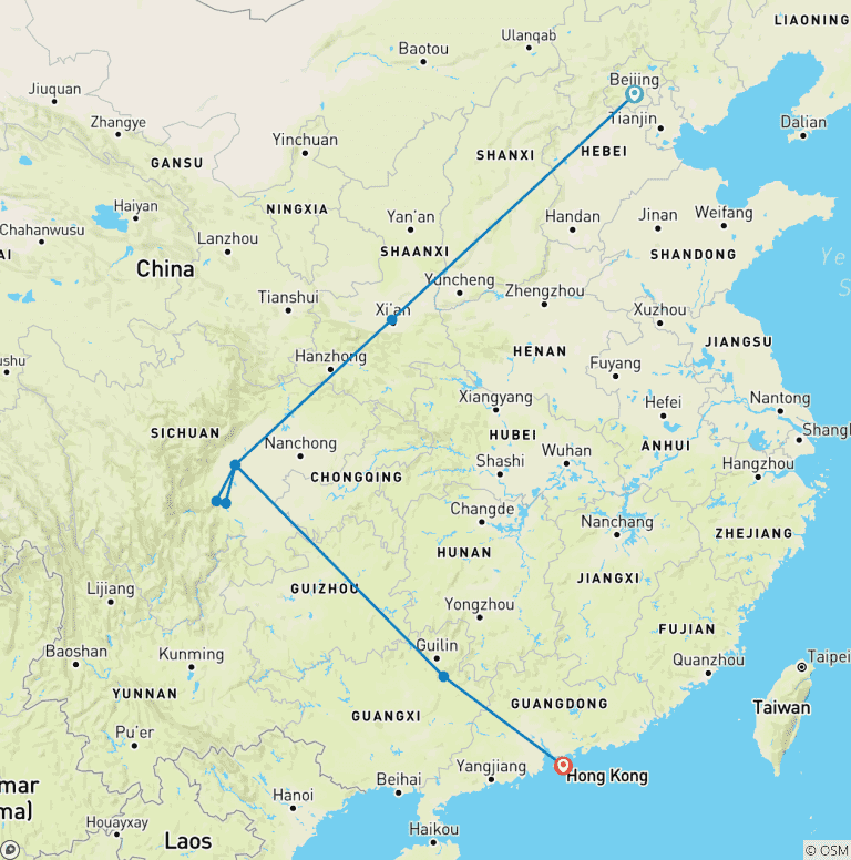 Map of China Experience (8 destinations)