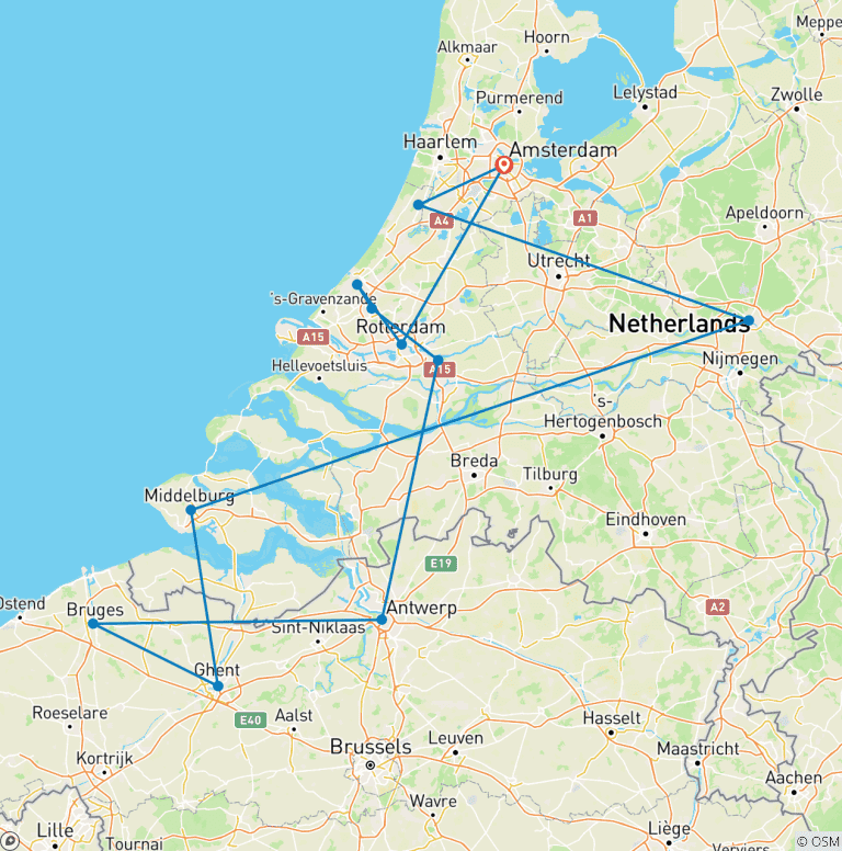 Map of Holland and Belgium Springtime River Cruise (Standard)